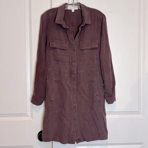 Anthropologie Cloth & Stone Dusty Plum Purple Long Sleeve Utility Shirt Dress S